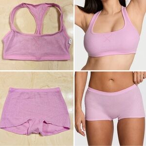 🪻PINK VICTORIA’S SECRET Cotton Dorm Shine Lilac Waffle Knit Bralette Boyshort M